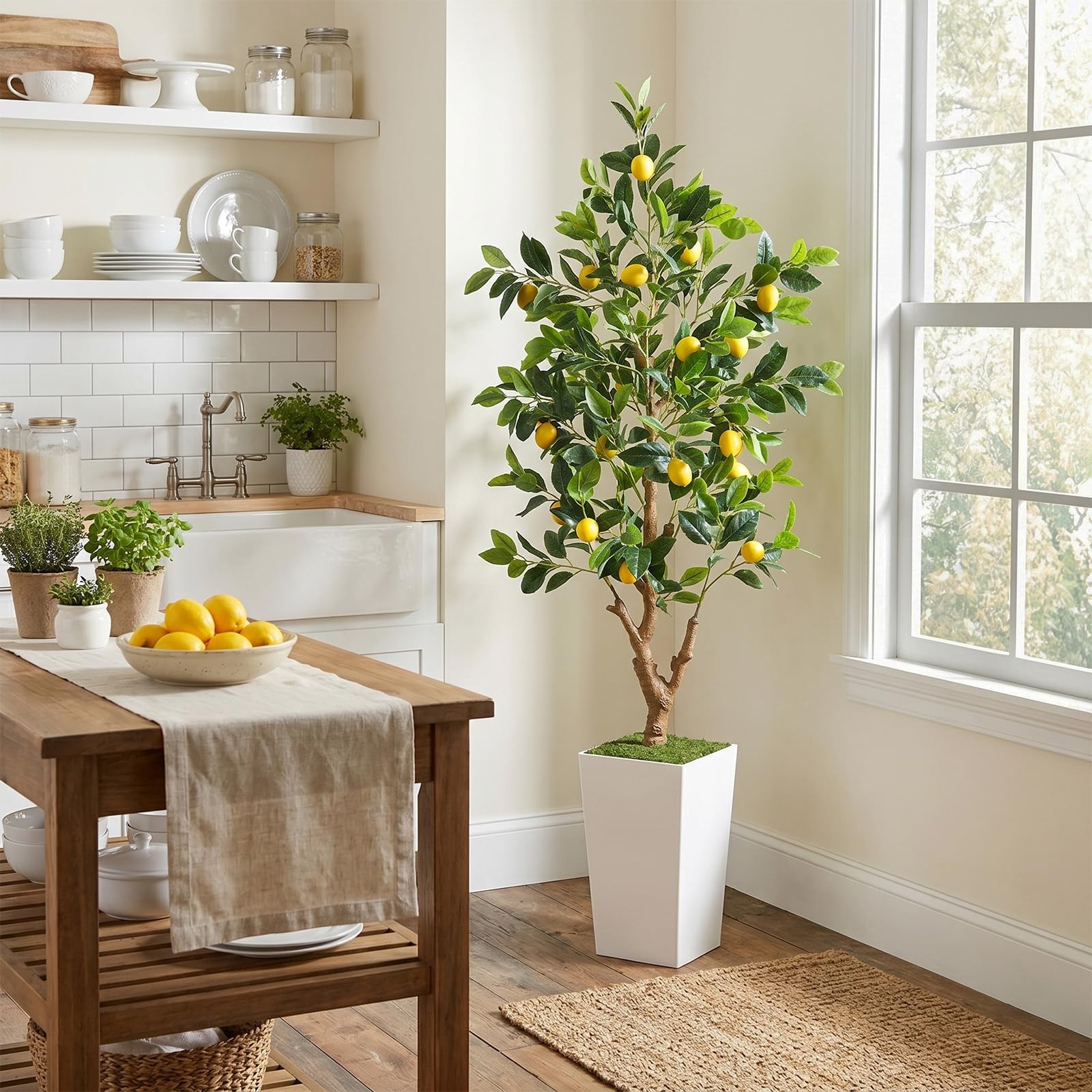 5FT Artificial Lemon Tree with Pot – 60″ Fake Lemon Tree with White Tall Plan…