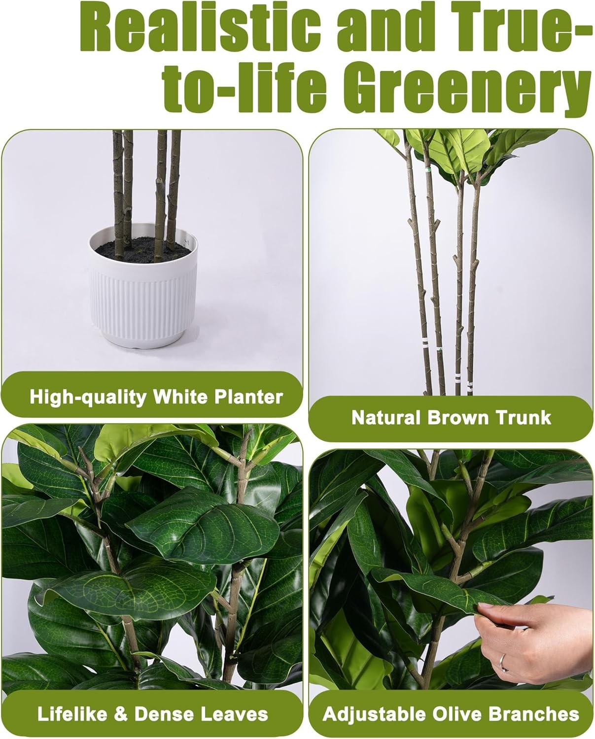 6FT Artificial Fiddle Leaf Fig Tree Large Faux Ficus Tree with White Planter
