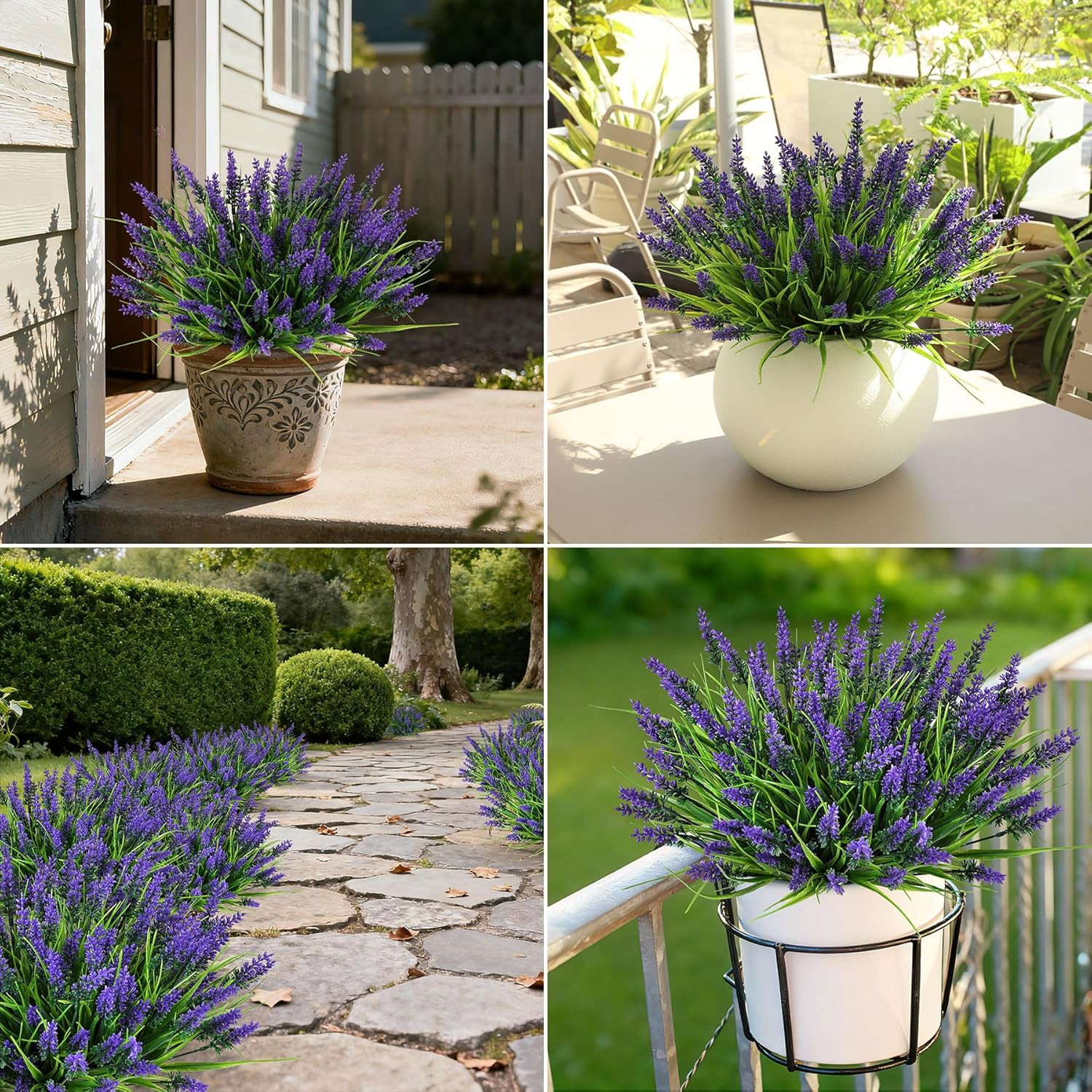16 Bundles Artificial Plants Outdoor, UV Resistant Fake Lavender & Monkey Grass,