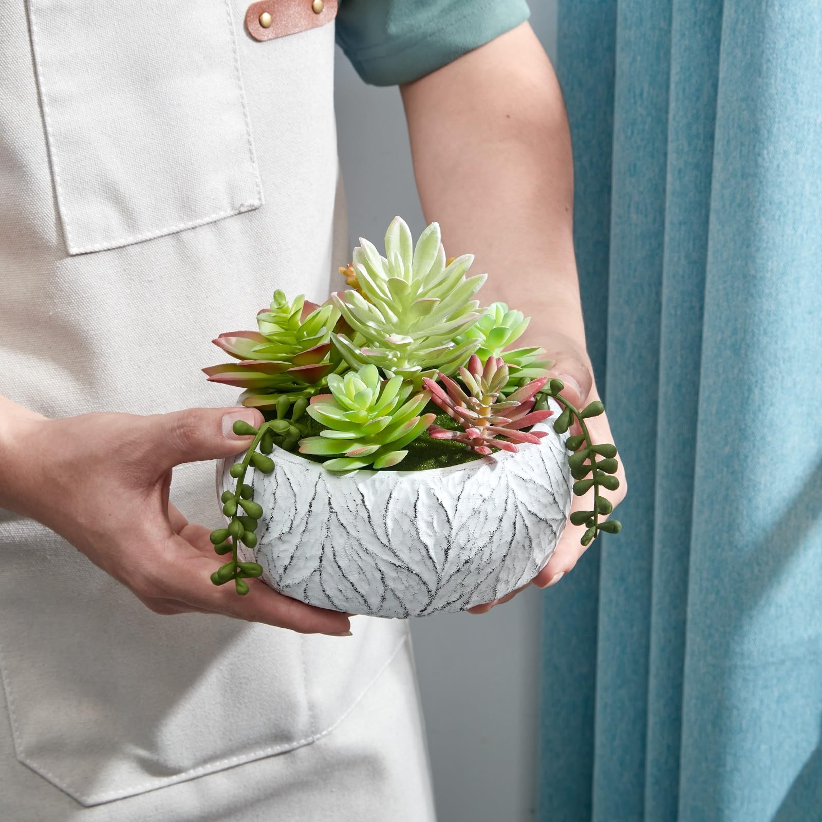 6 Inch Artificial Succulent Plant in White Ceramic Pot – Realistic Fake Succu…