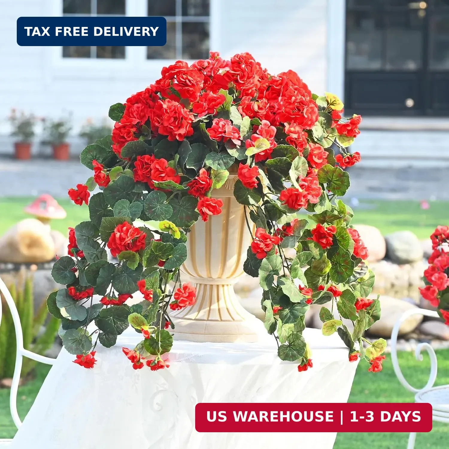 Artificial Fake Geraniums Flowers for Outdoors, 2Pcs UV Resistant Faux Hanging P