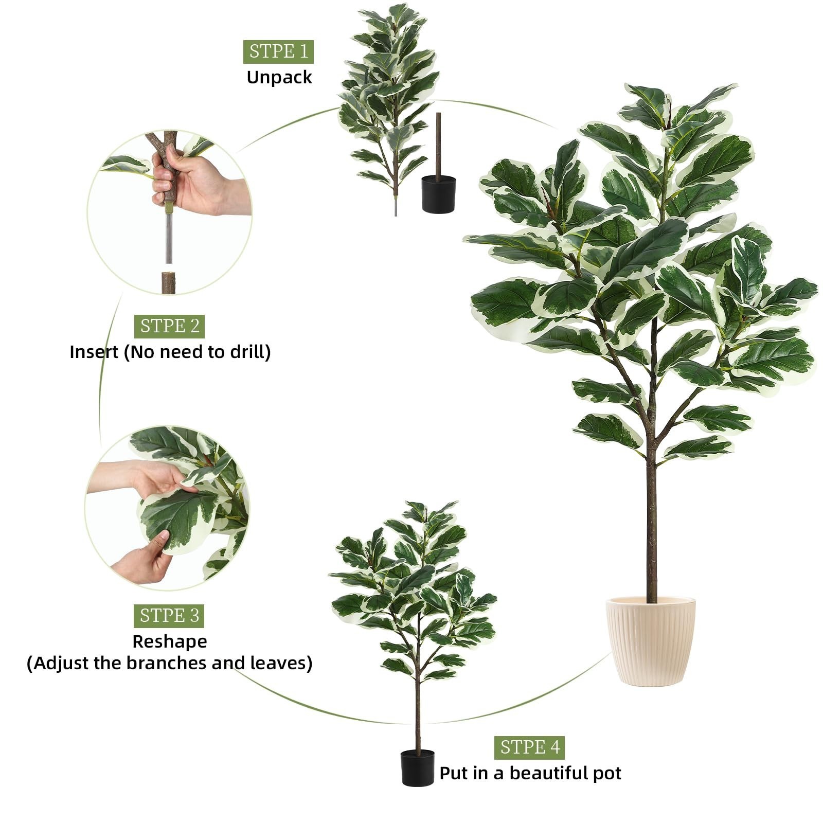 4.3ft Green Artificial Ficus Tree Plant in Pot with 46 Leaves for Indoor Outdoor