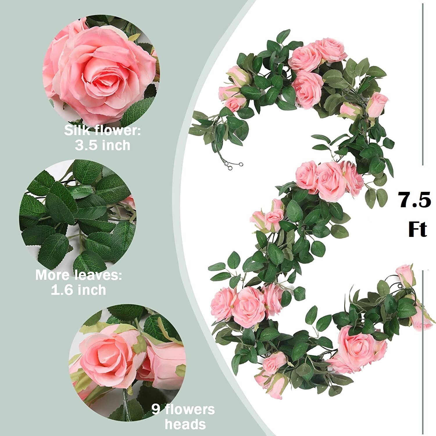 7.5 Ft Garland Wall Silk Artificial Hanging Rose Flower Vine Wedding Decor Pink