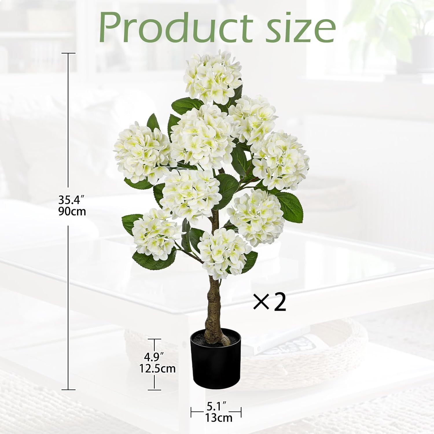 3FT White Hydrangea Artificial Flowers Tree Large Real Touch Faux Silk Hydrangea
