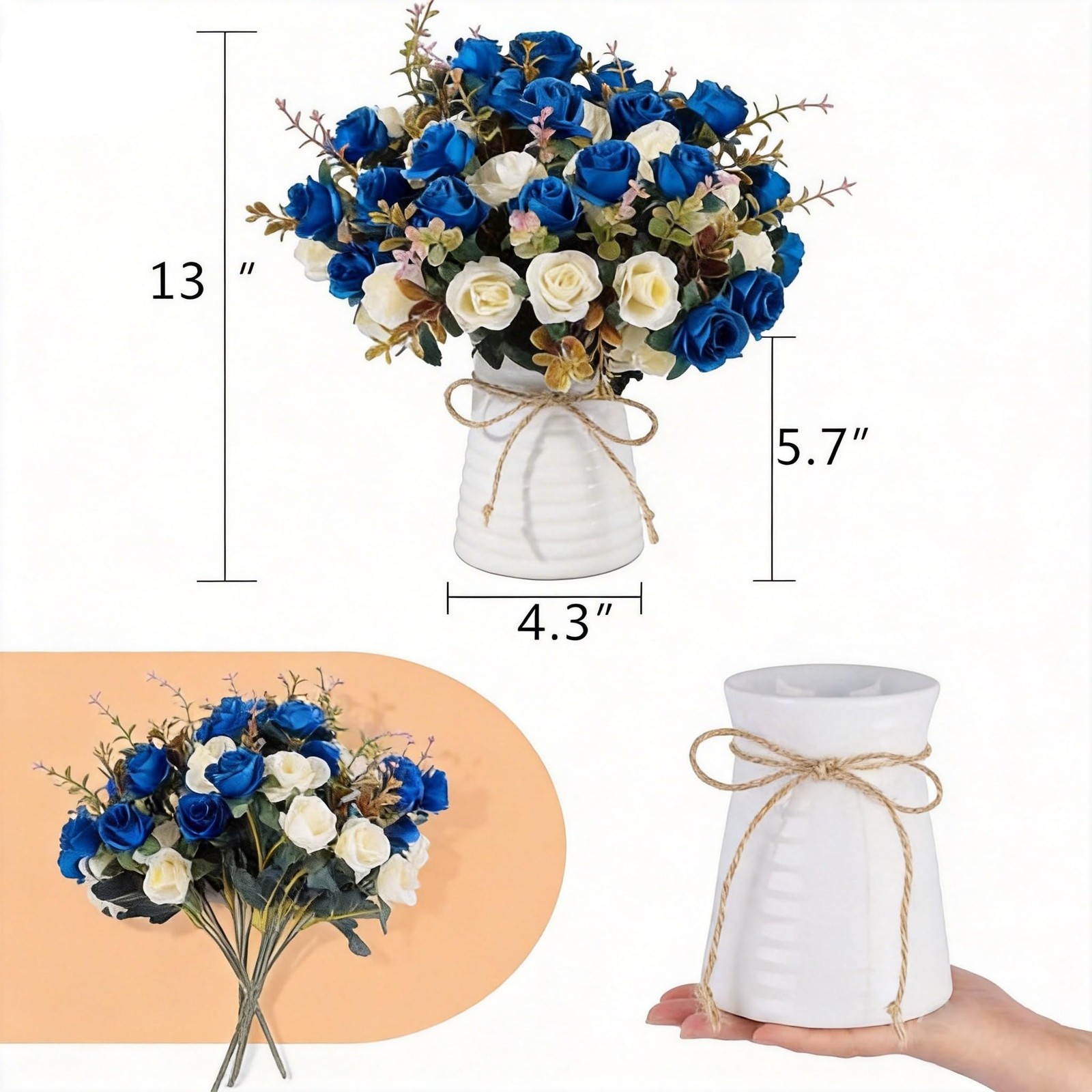 MOOMASS Artificial Rose Bouquets and Ceramic vases, Fake Silk Roses, Suitable fo