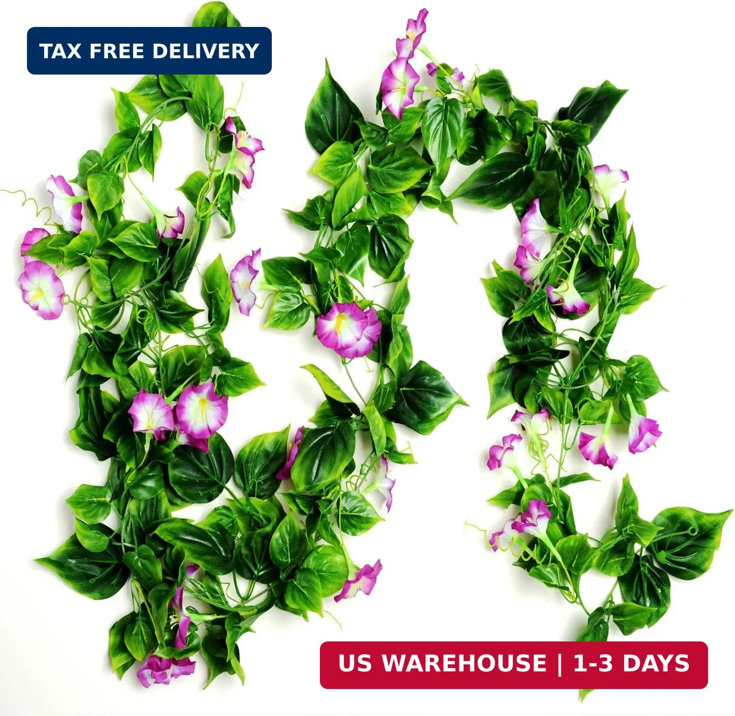 AirSun Artificial Morning Glory Flower Vines, 2pcs 15Feet Hanging Plants Silk Ga