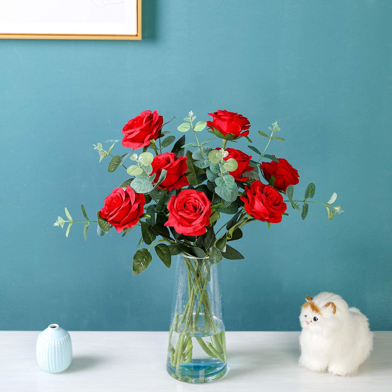Hawesome 12PCS Artificial Silk Flowers Realistic Roses Bouquet Long Stem for …