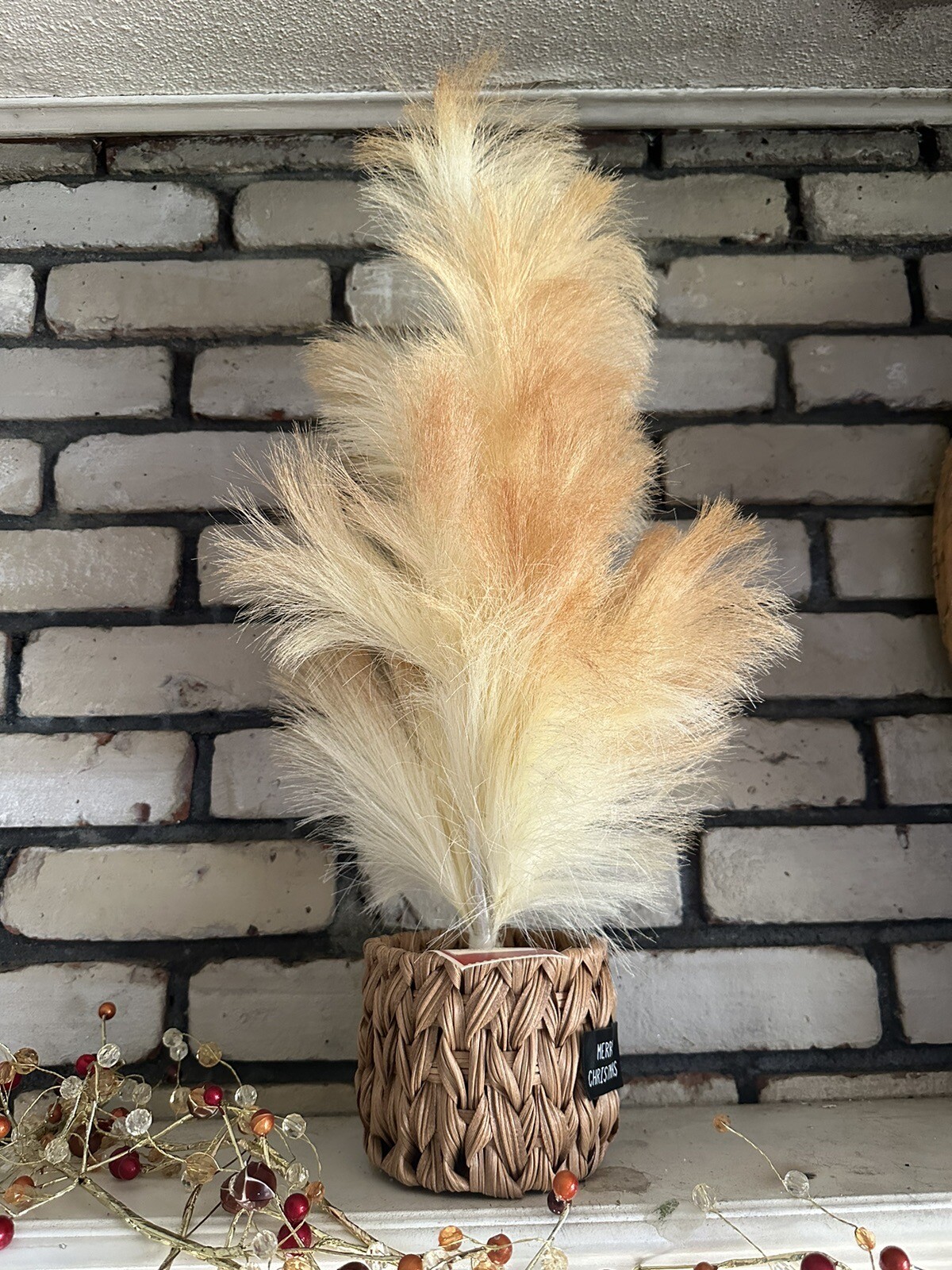 Pampas Grass Christmas Tree Faux Woven Basket 24” Boho Holiday Time NEW w Tags