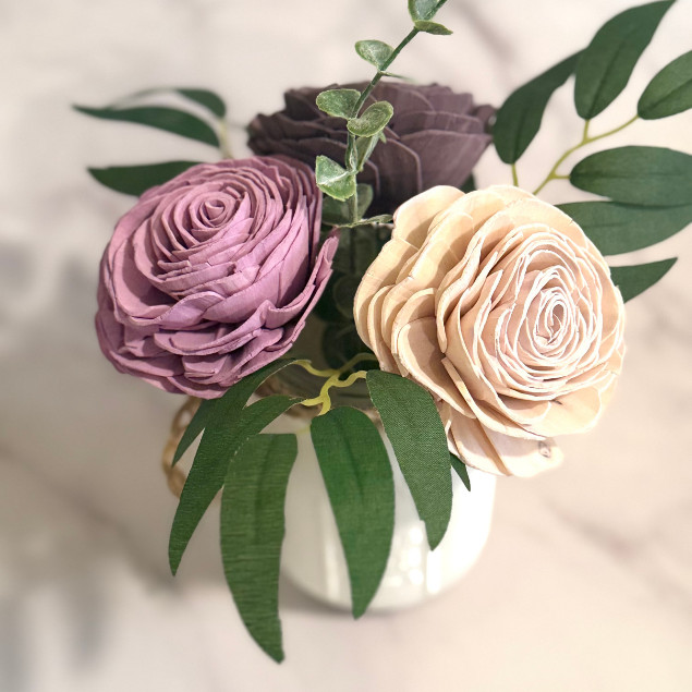 Sola Wood Flower Centerpiece Purple Ivory Rose Mason Jar Arrangement Home Decor