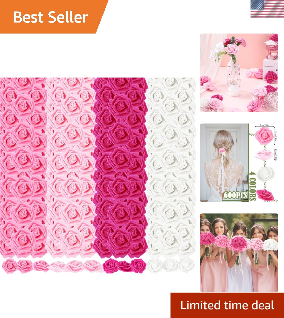 Realistic 3-Inch Foam Fake Roses – 600 Pcs for Weddings, Parties & Home Décor