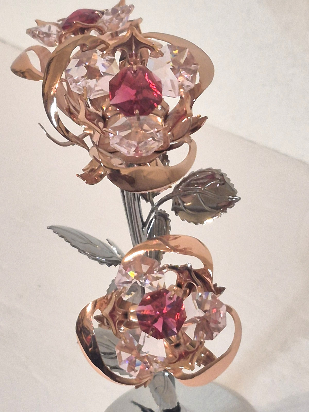 Rose Gold & Chrome Plated Flowers Bouquet w/ Red & Pink Matashi Crystals