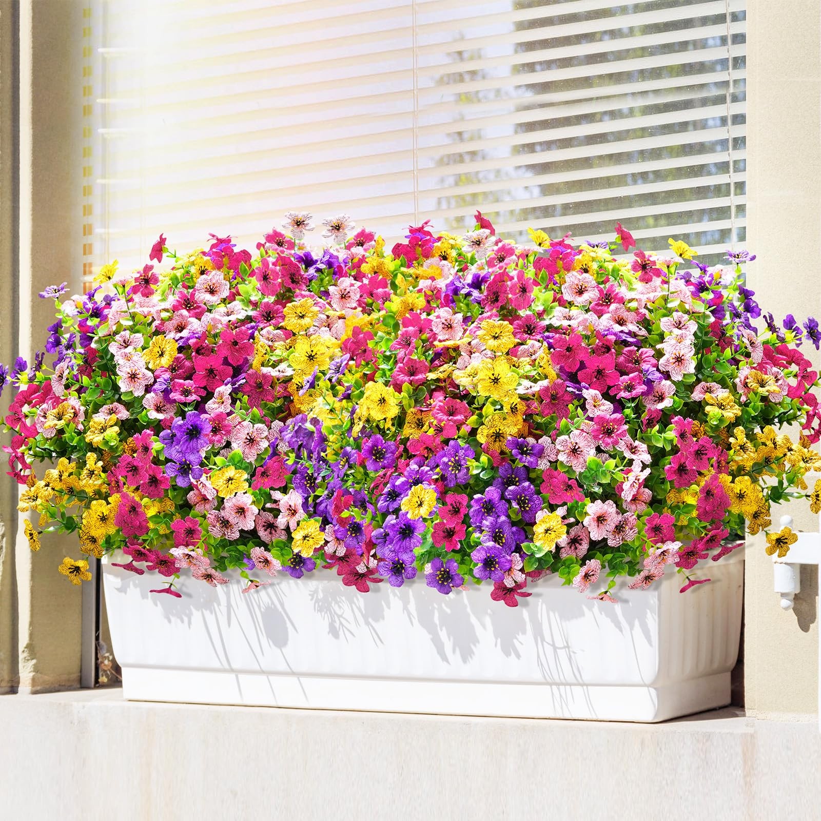Elyum Artificial Flowers for Outdoors, 36 Bundles Mixed Colors Fake Outdoor F…