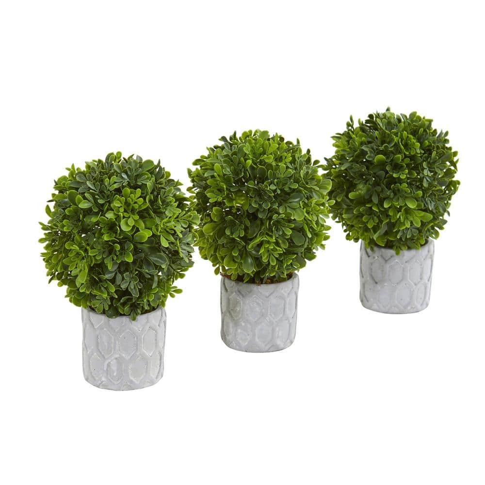 Nearly Natural 9 In. Boxwood Artificial Mini Topiary, Set of 3