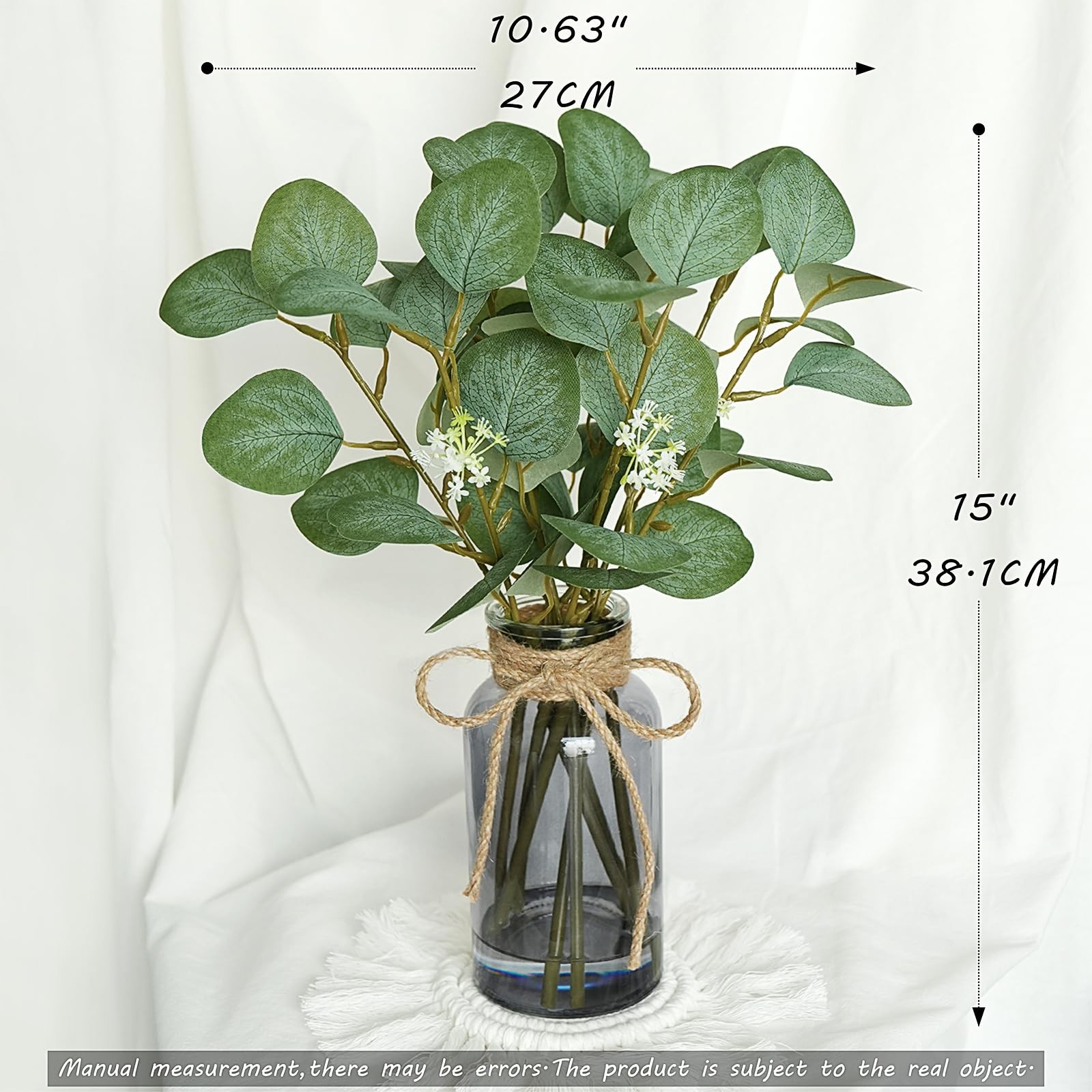 FOREST PRINCE Eucalyptus Stems in Black Vase 15″ Green Silk Decor