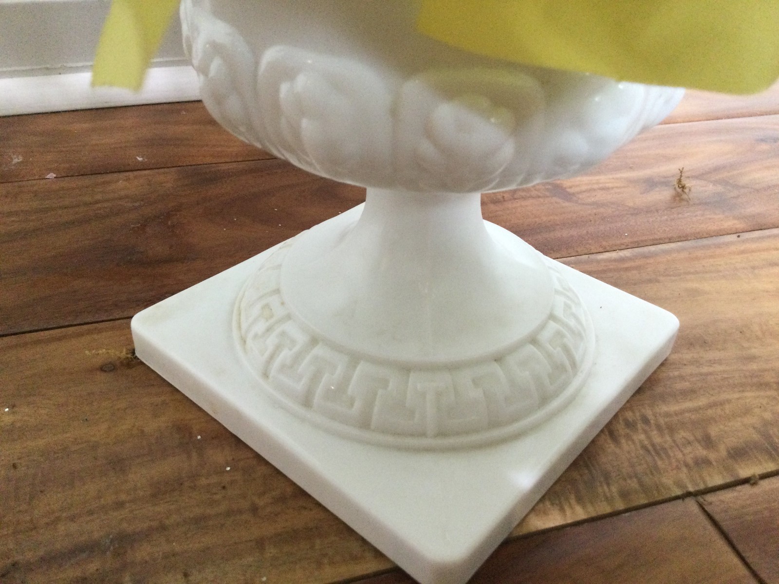 E.O. Brody Co. White Milk Glass 9″ Vase Planter Grecian Urn silk Lily floral