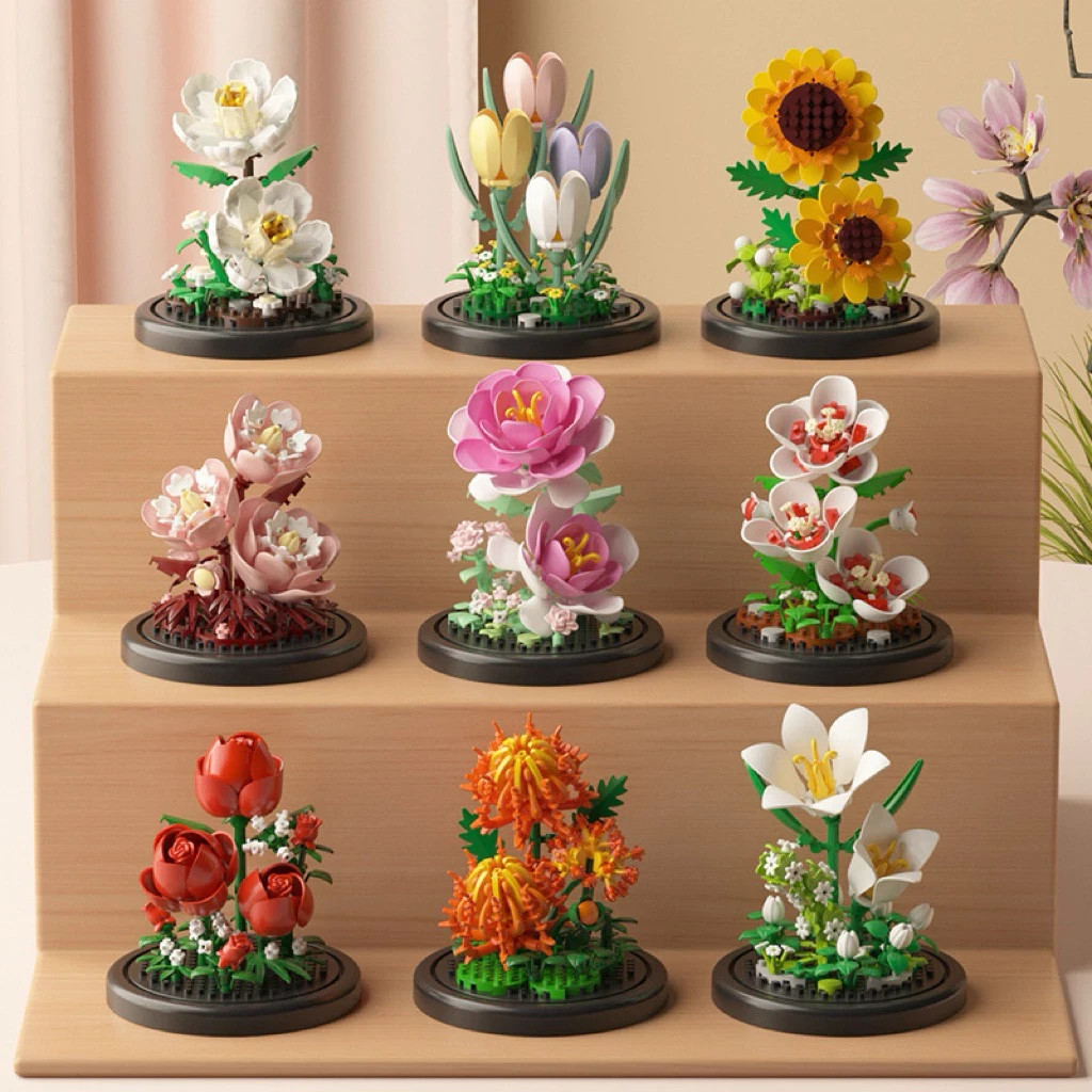 New Flower (White Yellow) Assembled Toys Building Blocks Potted Plant Ornaments