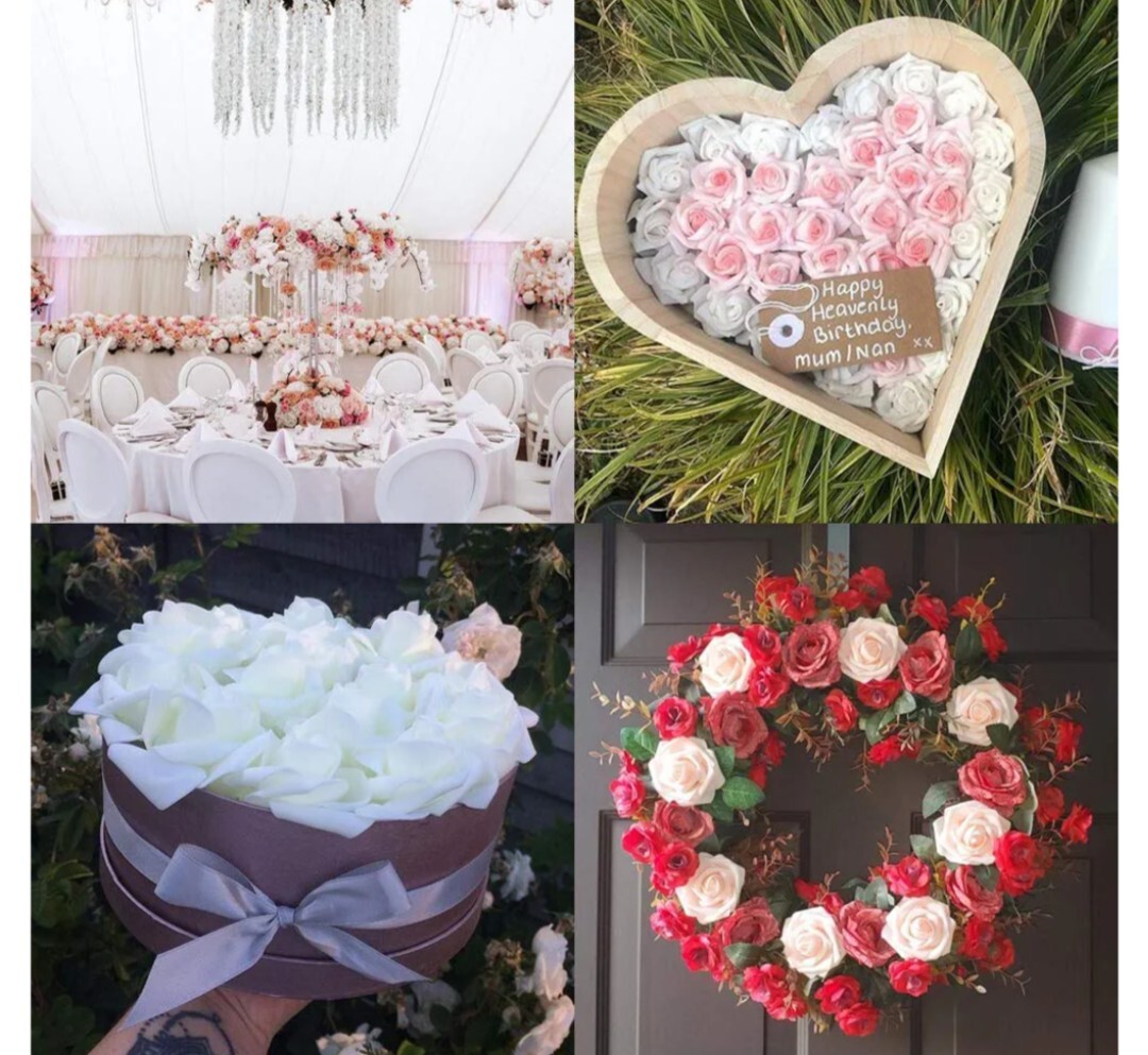 IPOPU 100 Pcs Artificial Rose Flower Heads Real Looking WhiteFoam Fake Roses B23