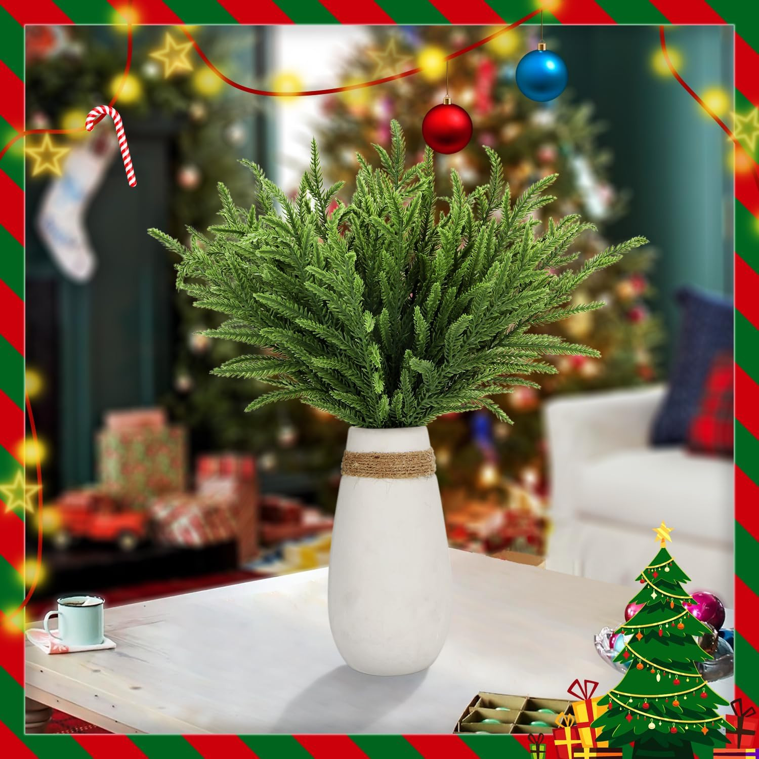 15″ Artificial Pine Branches Faux Evergreen Sprigs Fake Foliage Greenery 30 Pcs