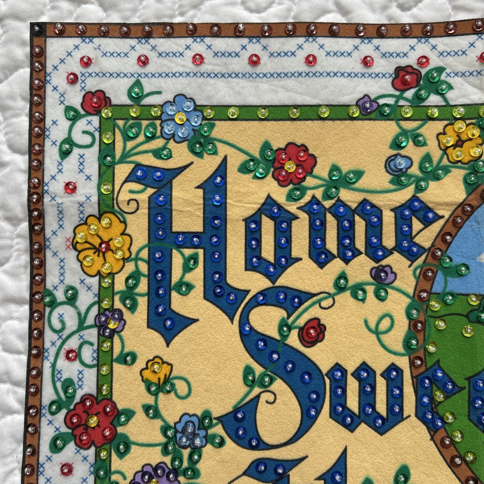 Home Sweet Home Felt Sequin Jeweled Table Topper Wall Hanging House Fence Flower