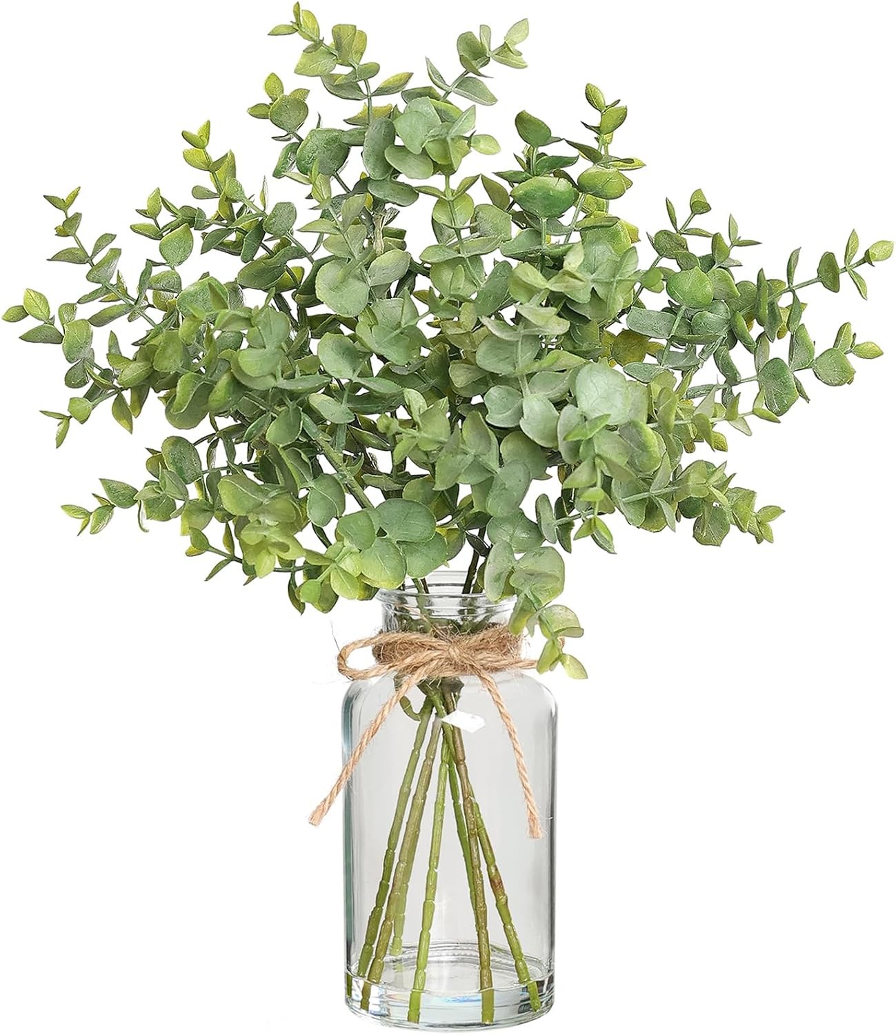 Fake Eucalyptus Stems in Glass Vase with Faux Water,14″ Artificial Plants