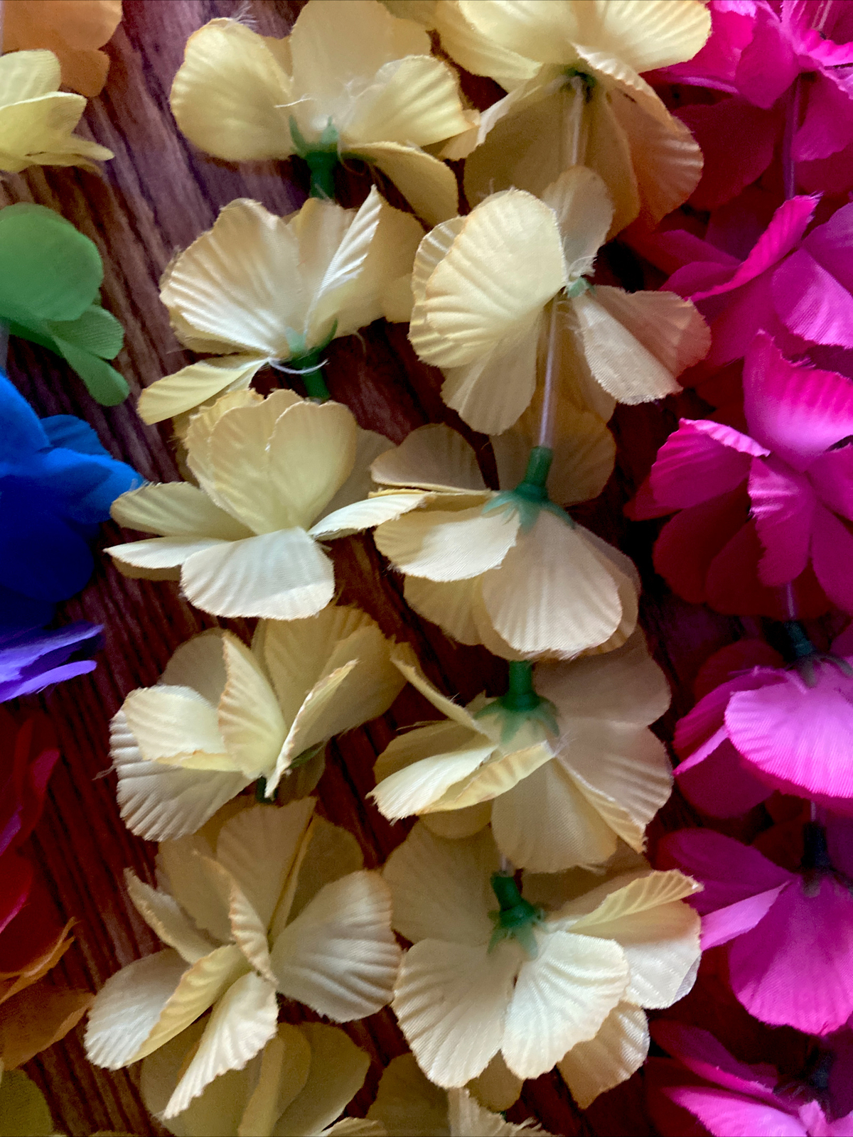 VINTAGE Lot of 3 Artificial Silk Flowers Pink Yellow Multi Hawaiian Lei Necklace