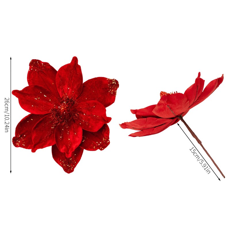 Artificial Velvet Poinsettia Picks Glitter Detail Holiday Garland Gift Box Decor