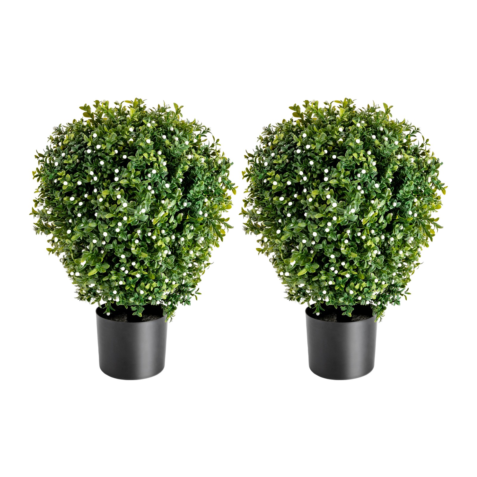20″ Tall Artificial Boxwood Topiary Ball Tree with White Flowers for Front Porch