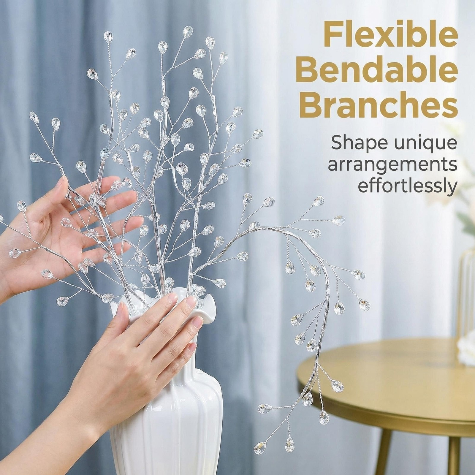 20 Inch Crystal Rhinestone Branches Sparkly Decorative Floral Stems Twig Pick…