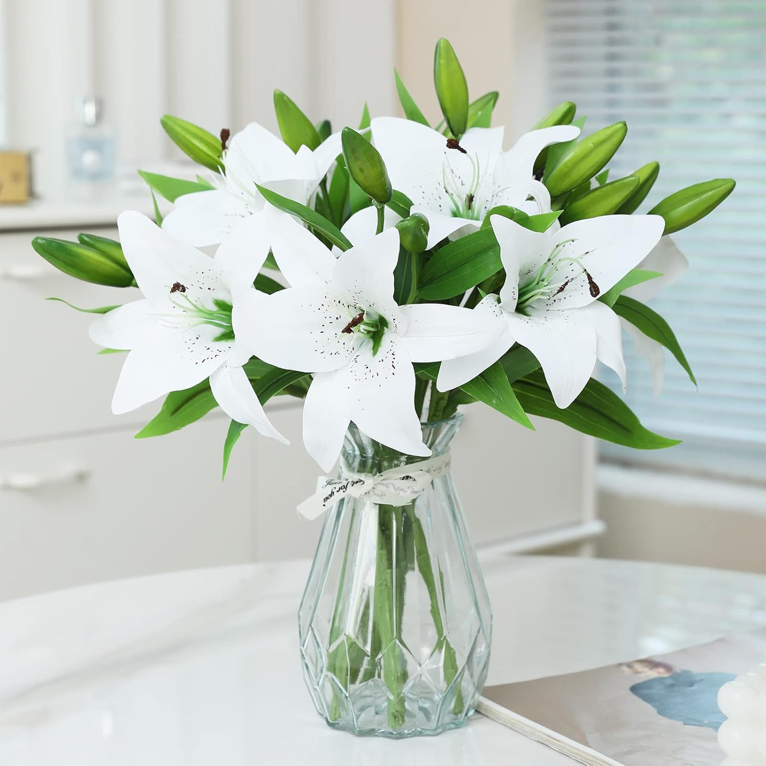 Artificial Tiger Lily Faux Flowers 8 Pcs White Real Touch Easter Decor