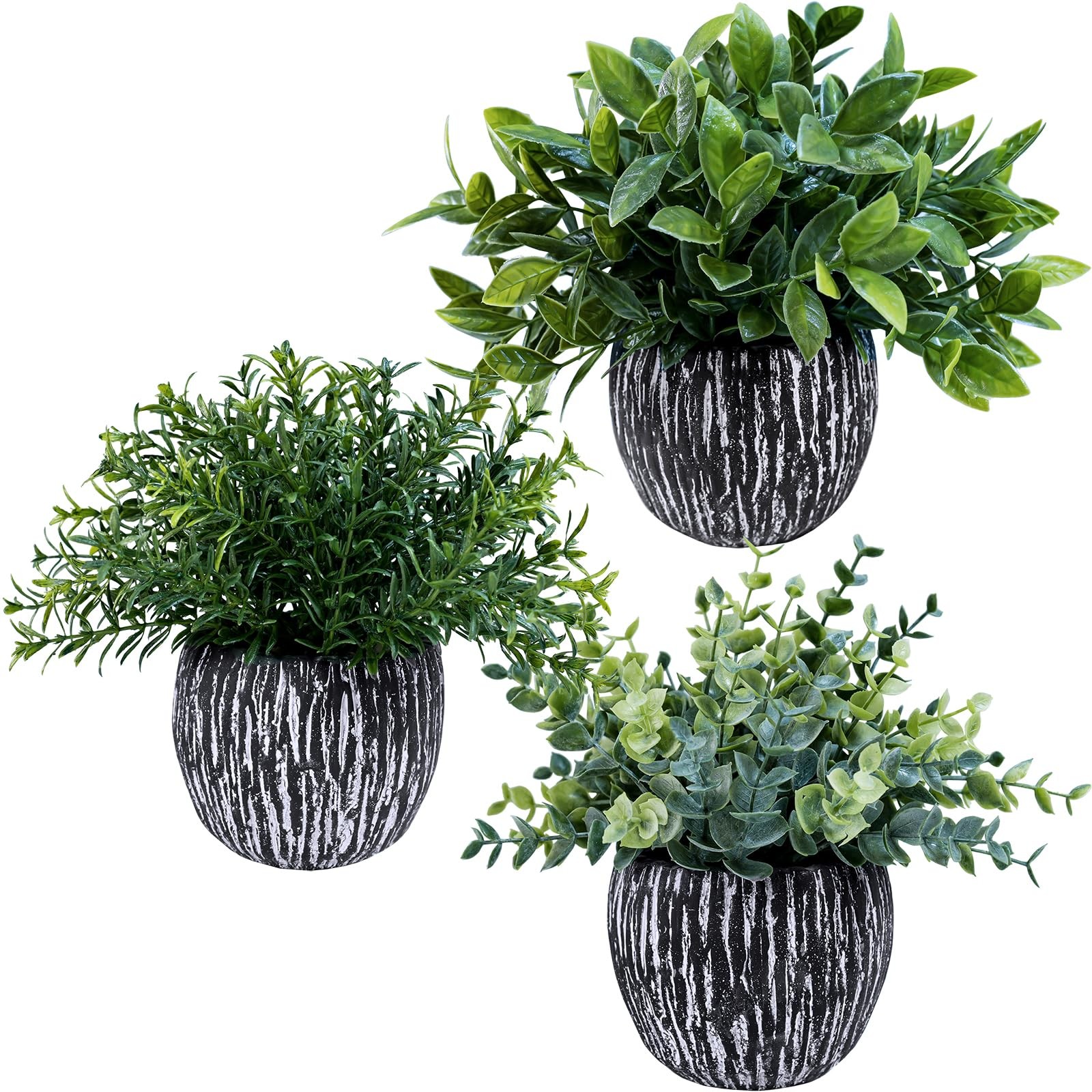 Best Winlyn Set of 3 Artificial Potted Plants Faux Eucalyptus Rosemary Boxwood