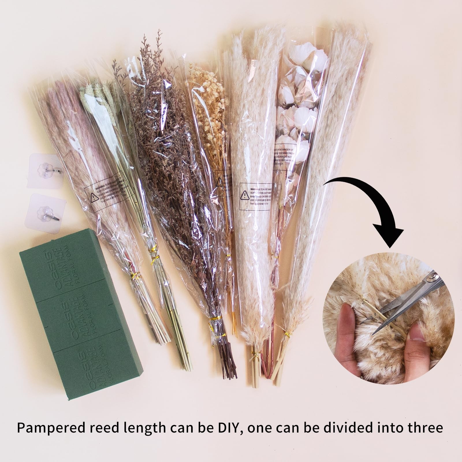 Dried Flowers Boho Decor Kit – Natural Pampas Grass, Bunny Tails & Baby’s Bre…