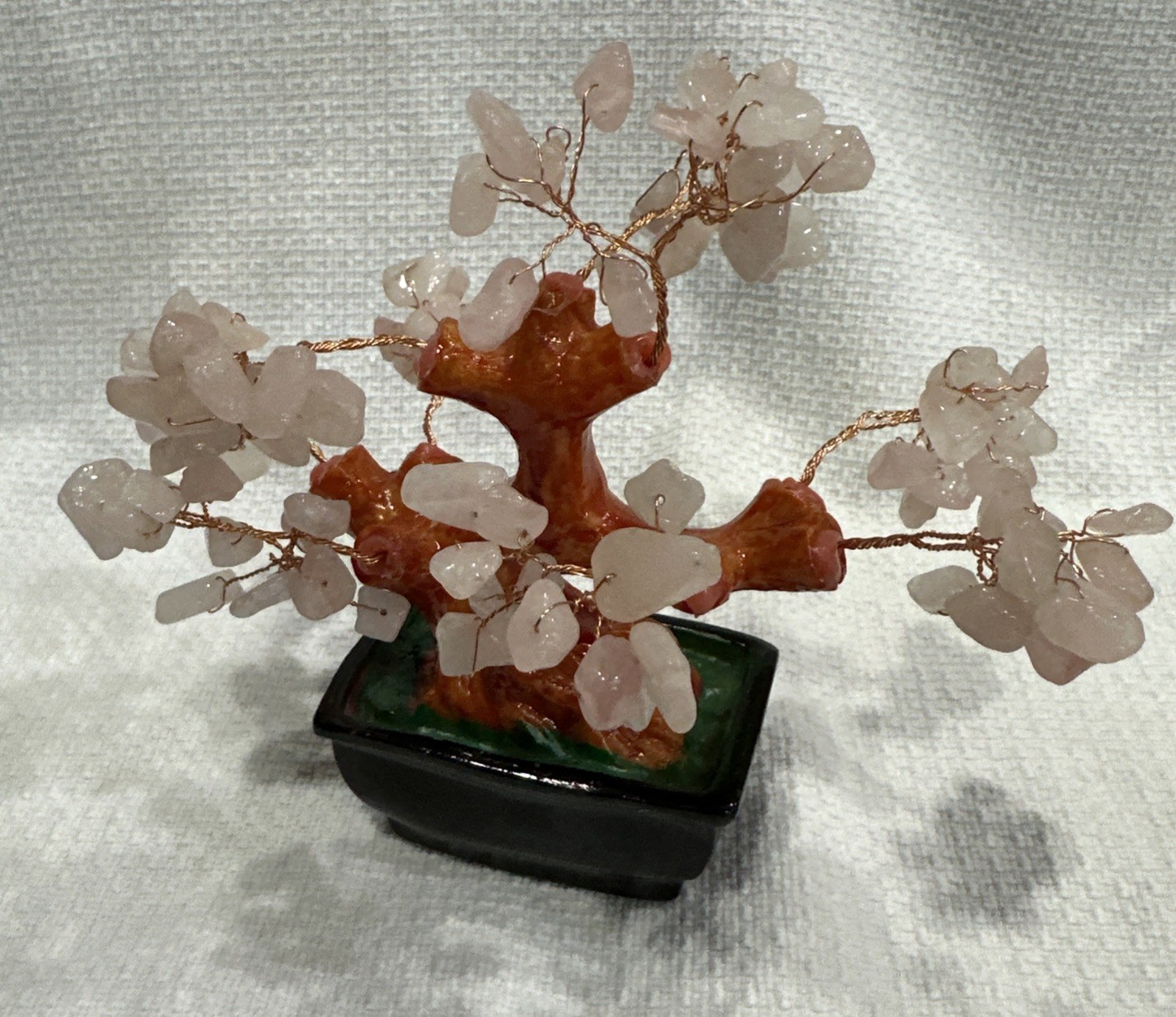 Natural Rose Stone Asian Style Bonsai Money Tree Pink Quartz Crystal Feng Shui