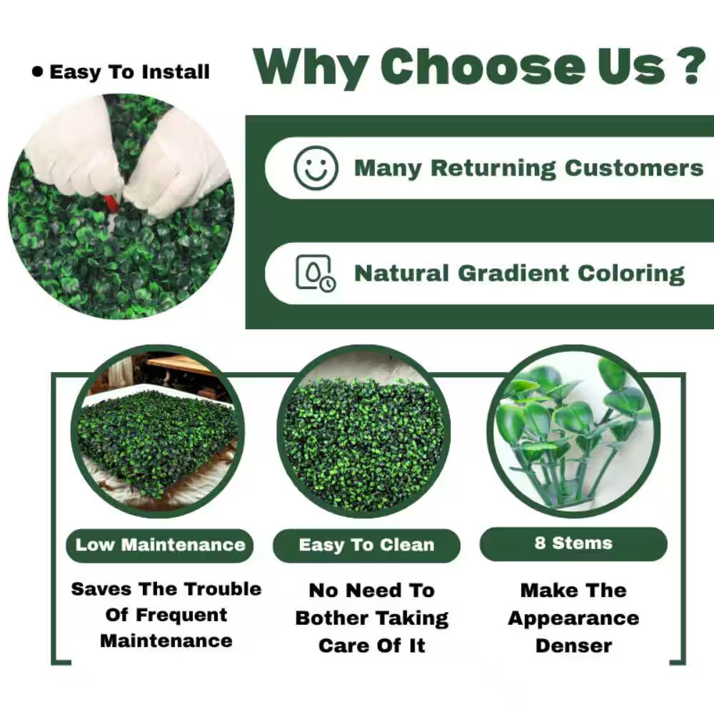 1 .78 In. H X 20 In. W 24-Piece Artificial Boxwood Wall Panels Uv-Proof Grass Ba