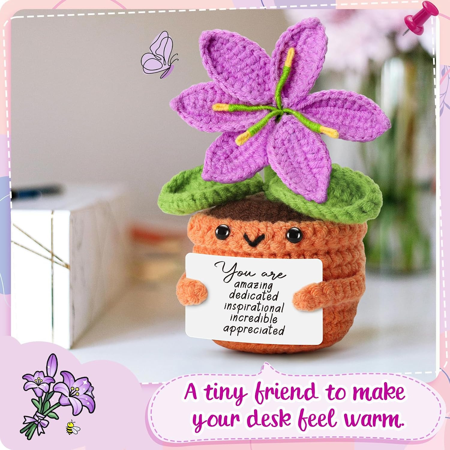 Crochet Purple Lily Flower – Happy Birthday Gifts for Women, Friends, Coworkers