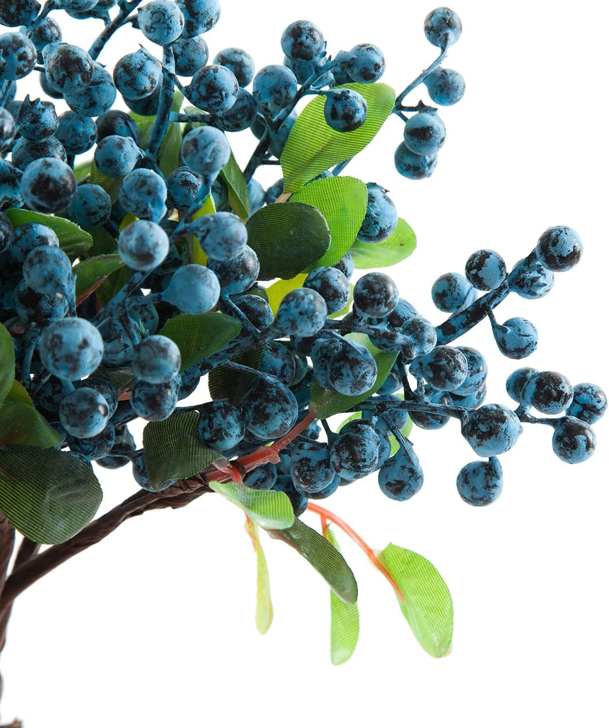Artificial Blue Berry Stems Pack of 20 Fake Blue Berries with Green Leaves 9.8 I