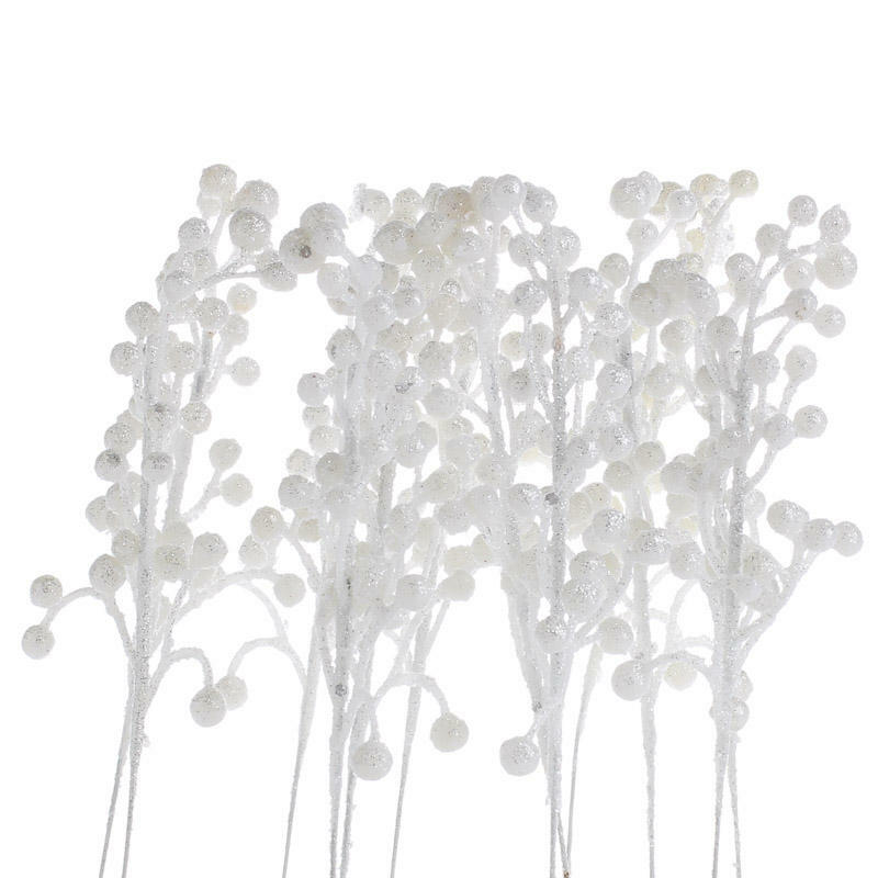 Factory Direct Craft Package of 24 Glittery White Artificial Berry Picks