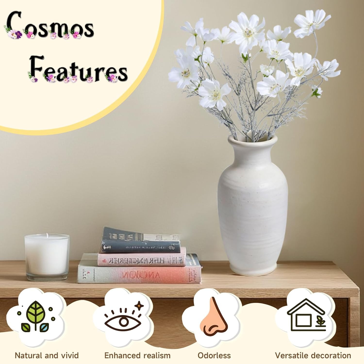 4 Pcs 24″ Tall Artificial Cosmos, Silk Flocked Bendable Stems Vase Decor