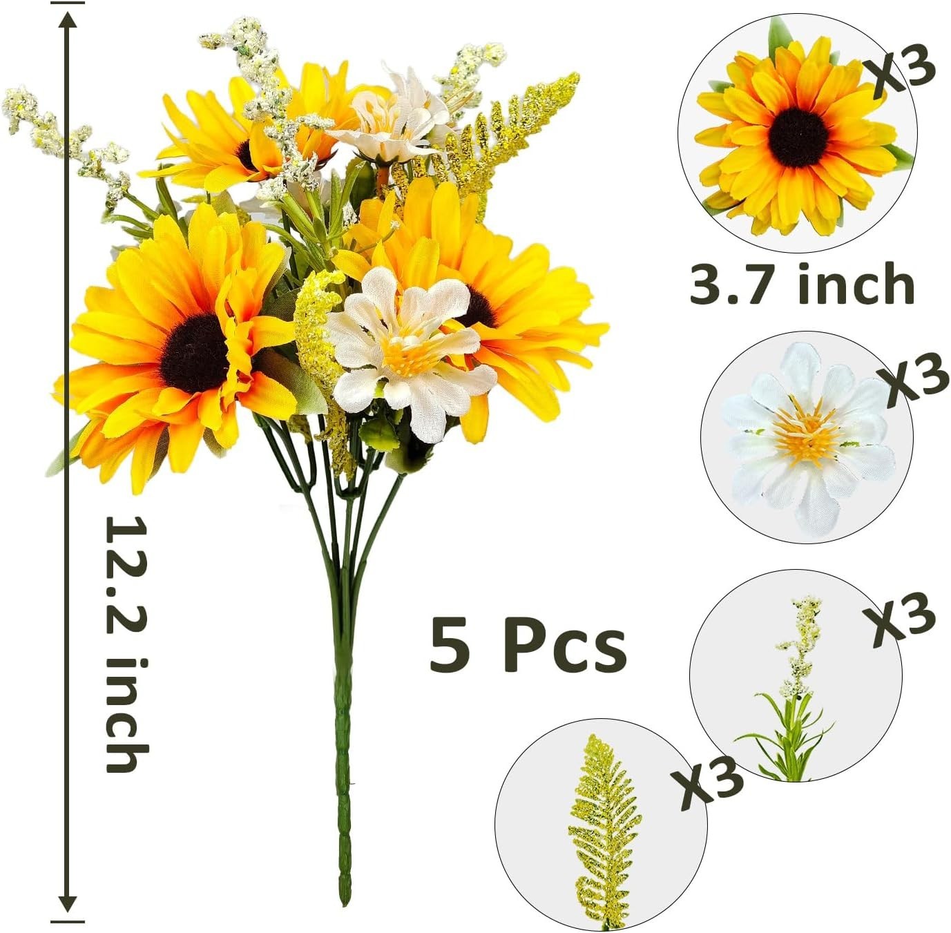 Girasoles Artificiales Decoration home Sunflowers Hogar Espiga Tres Girasoles US
