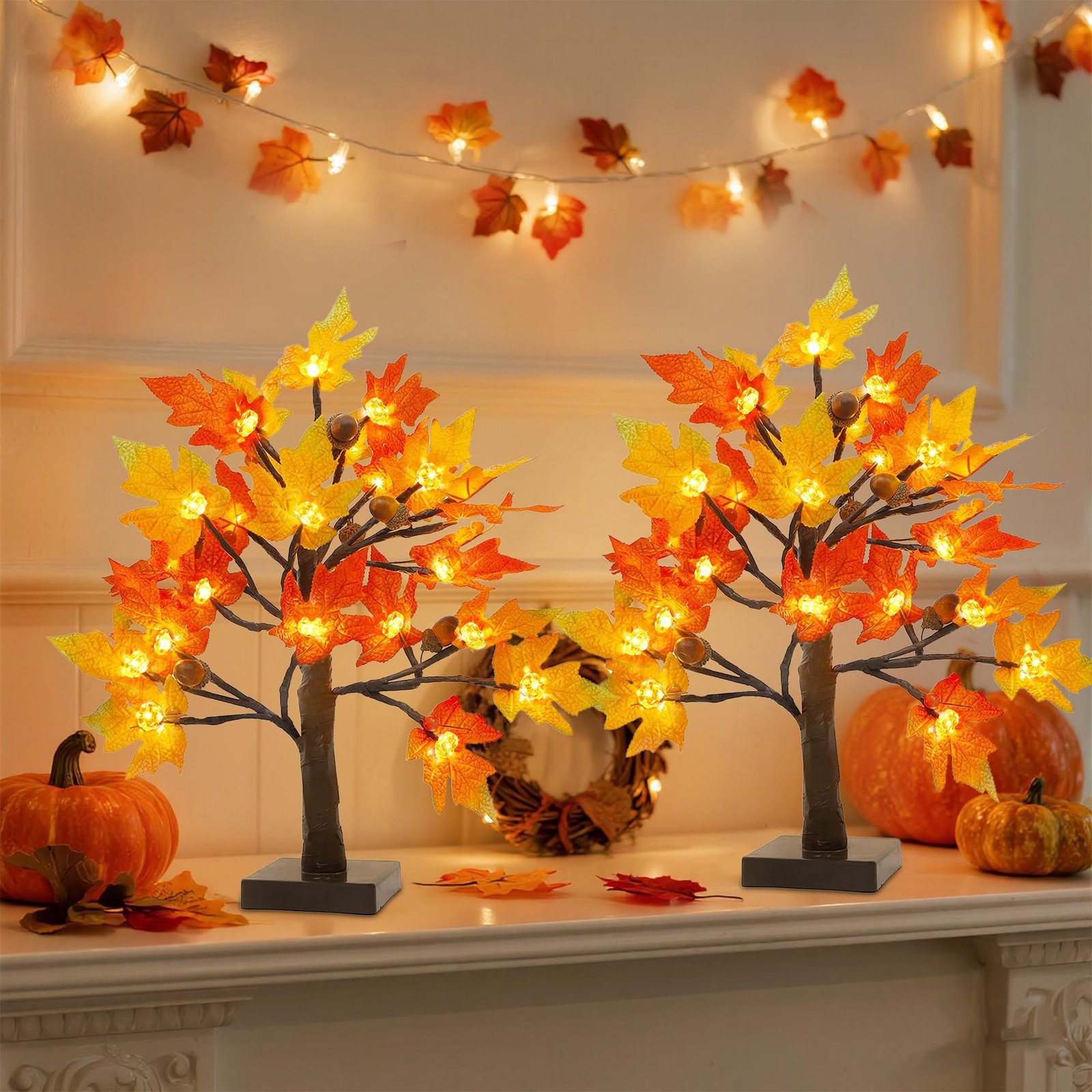 Fall Decorations fo Home 2 Pack 18″ Lighted Maple Tree