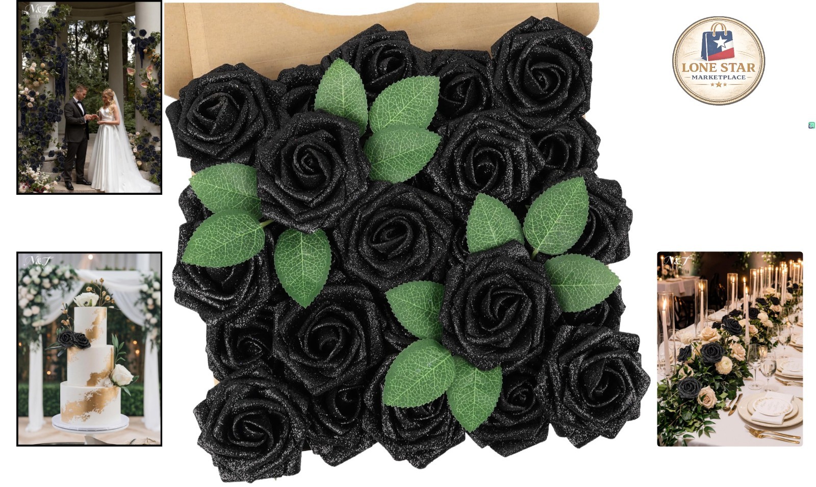 Luxurious 25pcs Black Glitter Roses – DIY Floral Arrangements for All Occasions