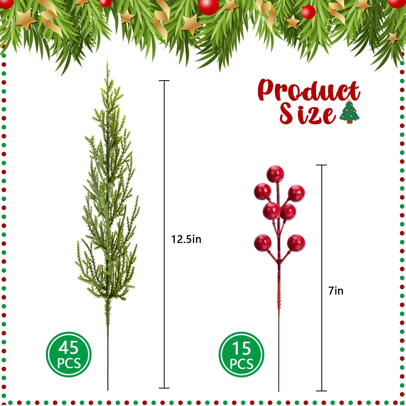 60 Pcs/Set Christmas 3D Artificial Pine Branches- 12.5 Inch Faux Evergreen Ce…