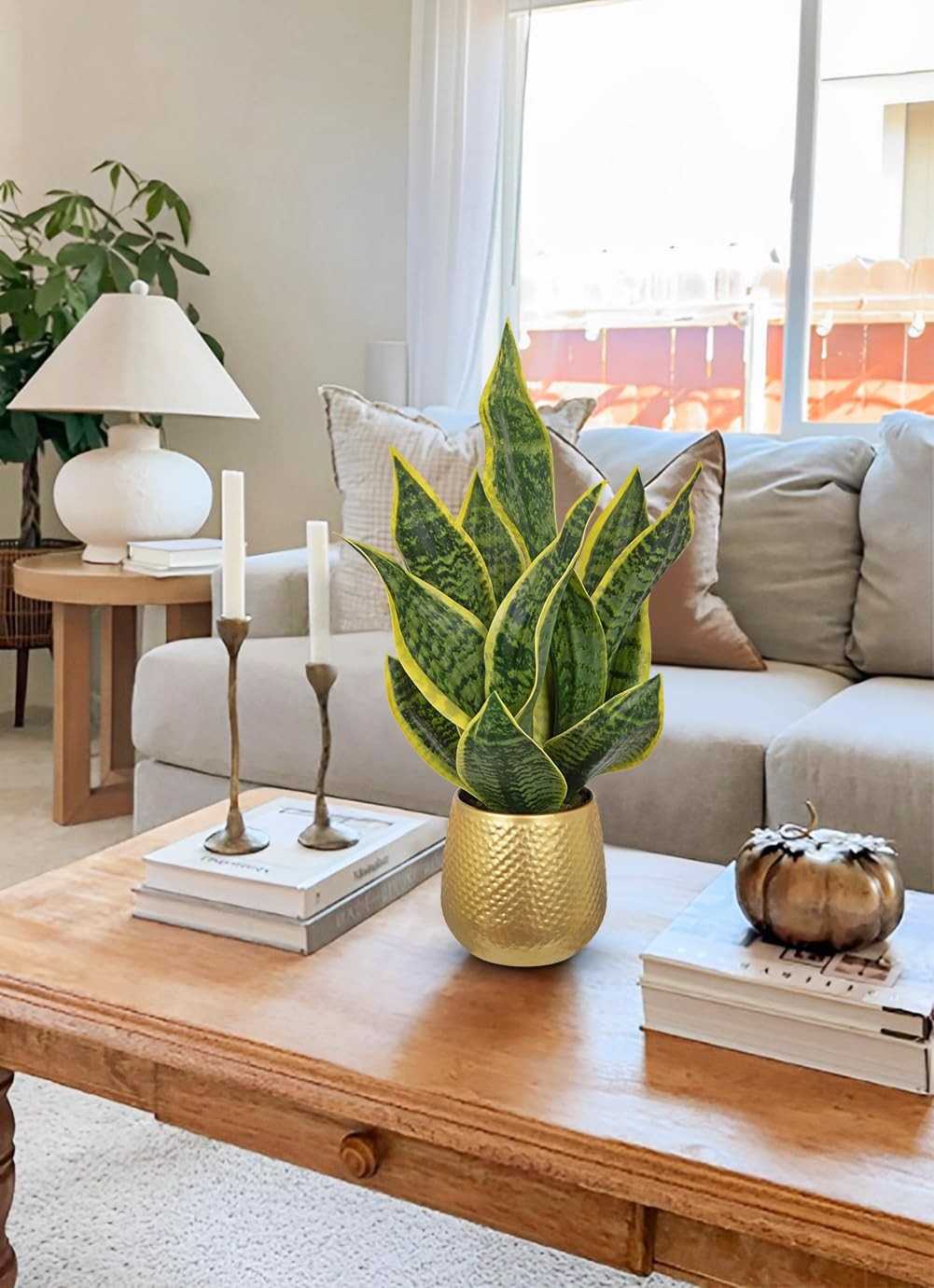 Artificial Snake Plant Gold Pot 18 Faux Sansevieria Potted Office Home Decor