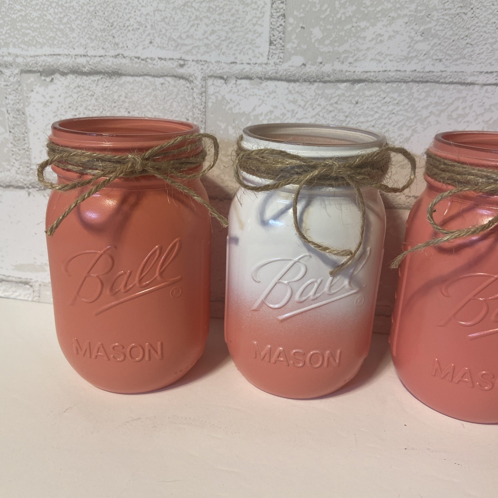 Vintage Coral and White Mason Jar Set of 4