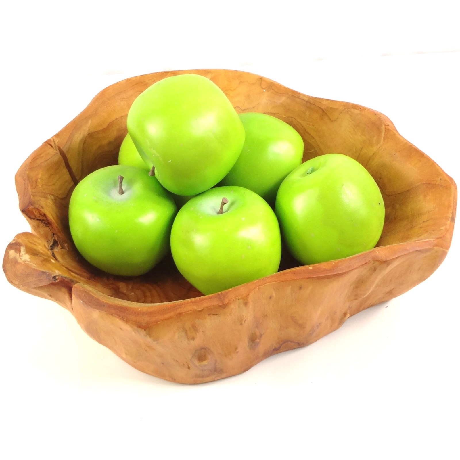 Acacia Wood Bowl with 6 Greens (fake realistic) Apple