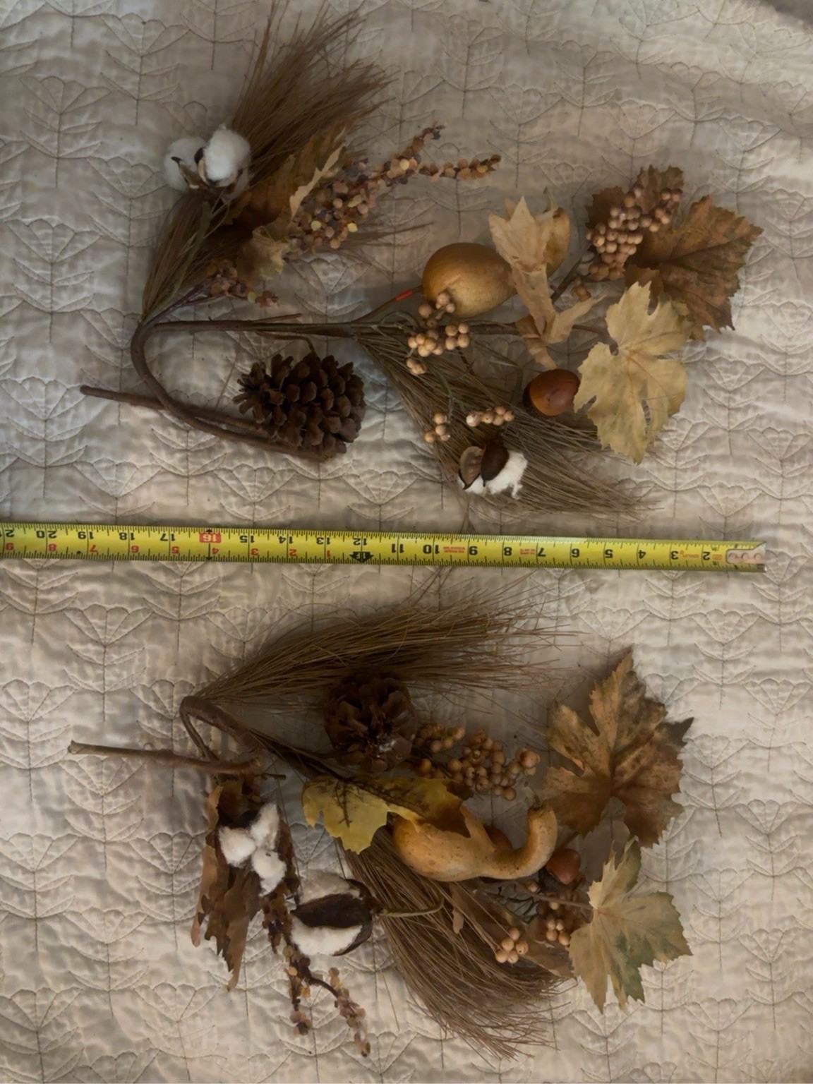 Pair Rustic Fall Harvest Swags Cotton Pinecone Gourd Wall Decor