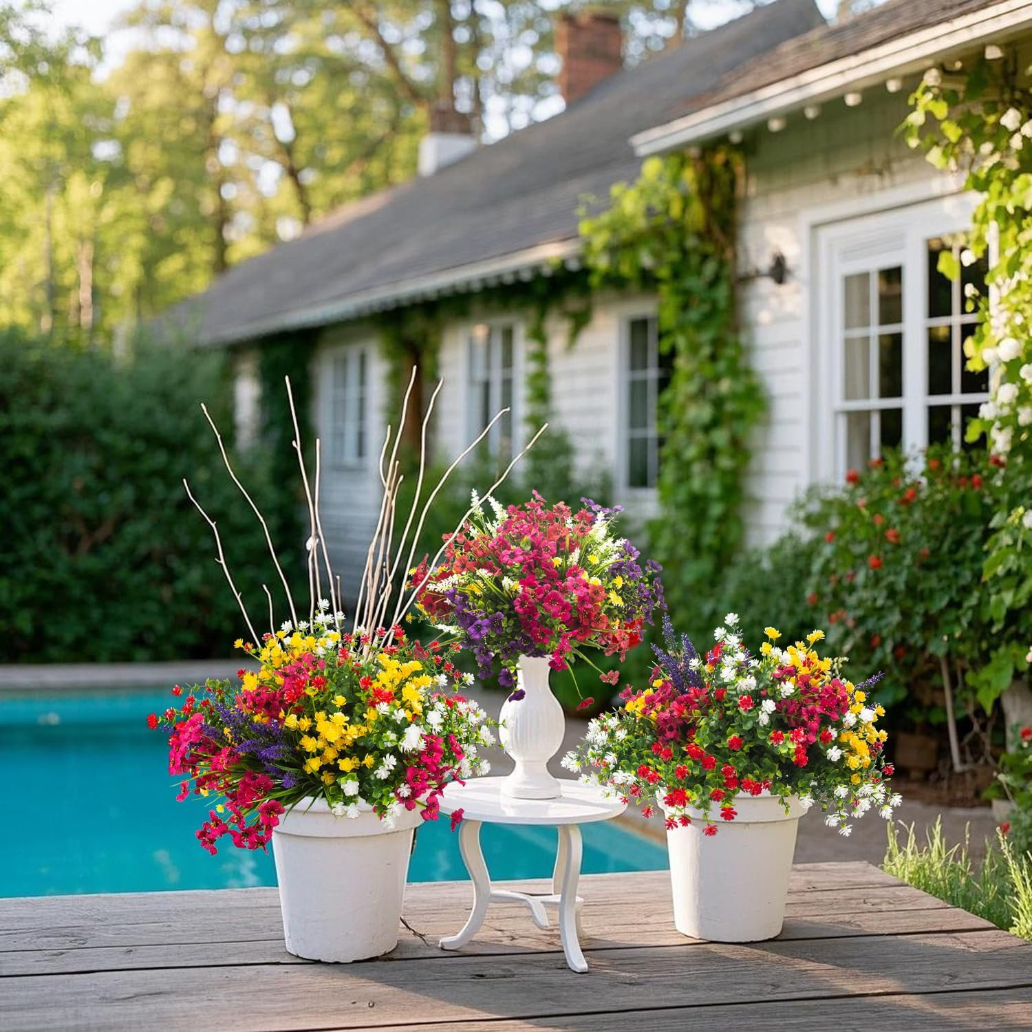 20 UV Resistant Artificial Flowers for Home & Outdoor Decor, 4 Seasons