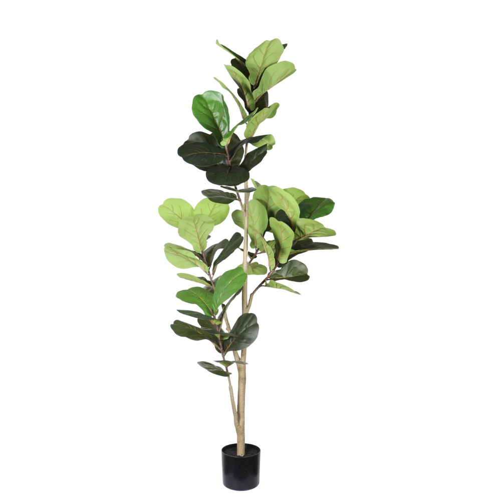 7′ Artificial Fiddle Leaf Fig Tree in Black Plastic Pot