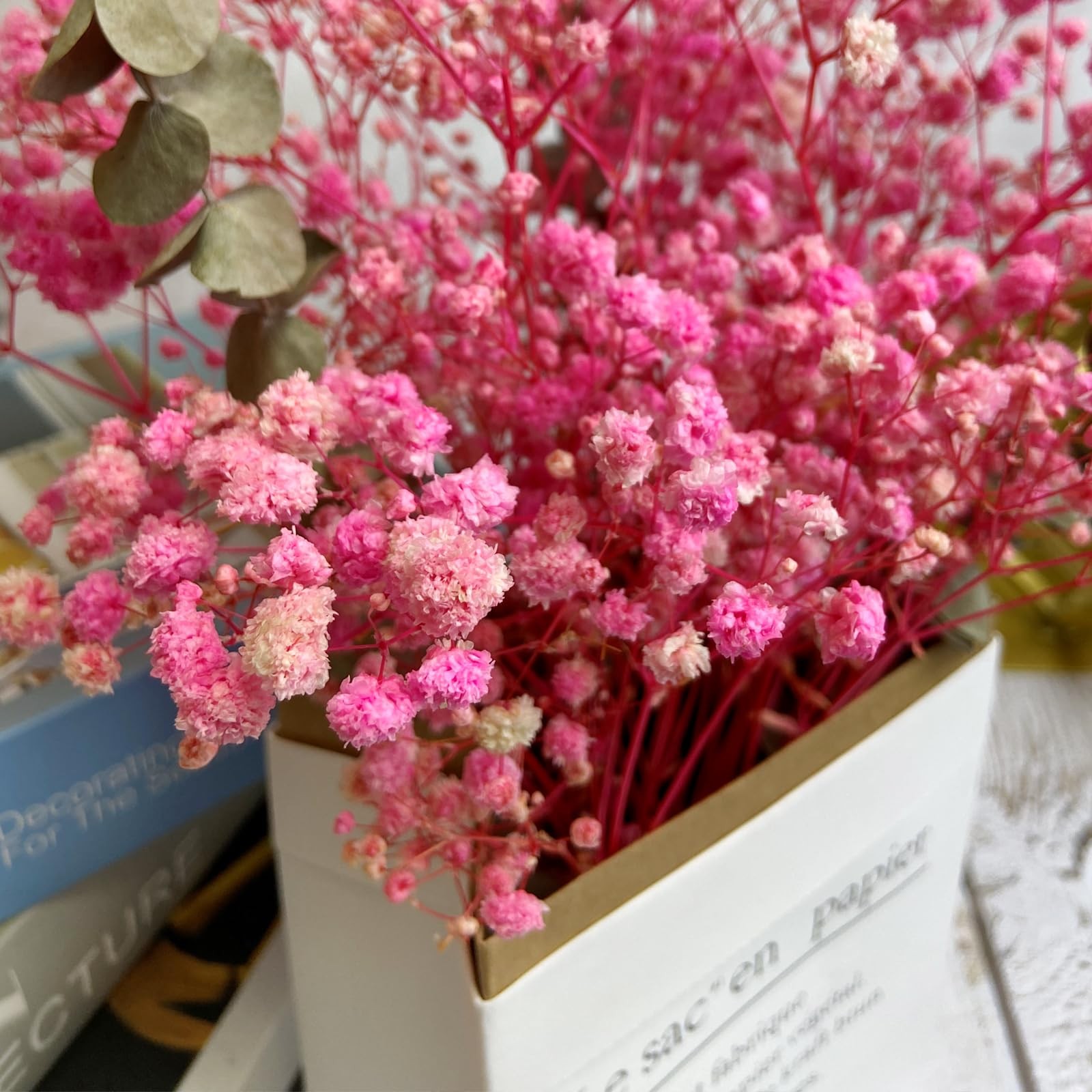 Dried Flower Bouquets, Preserved Pink Baby’s Breath with Eucalyptus for Decor…