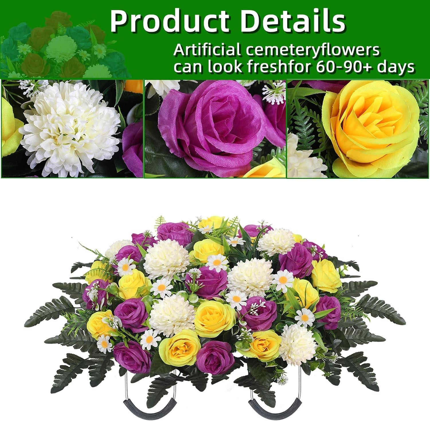 Headstone Flower Saddle,Large Artificial Cemetery Flowers for Grave Roses & C…