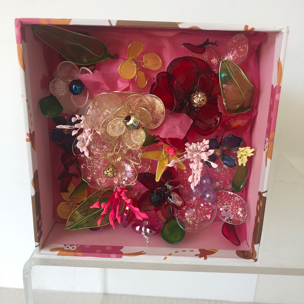 Artificial hand made acrylic wire Flower Bouquet wire stems mini size in box